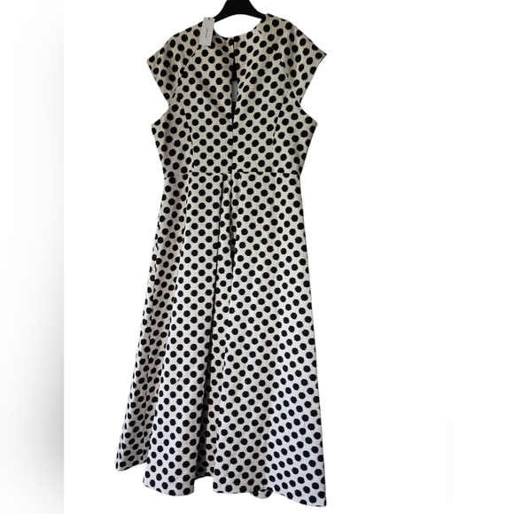 Karen Millen Spot Jacquard Full Skirted Tailored Midaxi Dress Black Polka Dot 10 - Picture 12 of 15